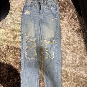 American Eagle Outfitters Light Blue Distressed Straight Leg Jeans